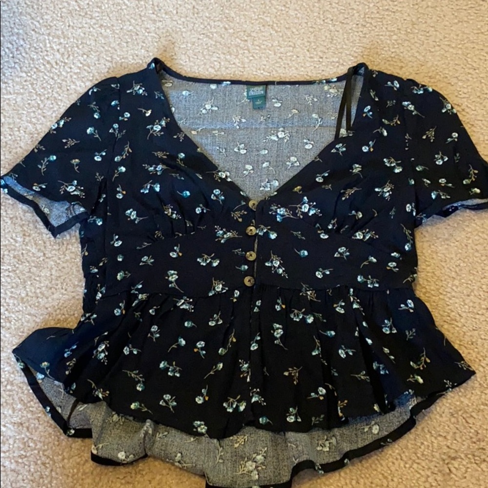floral cropped button shirt